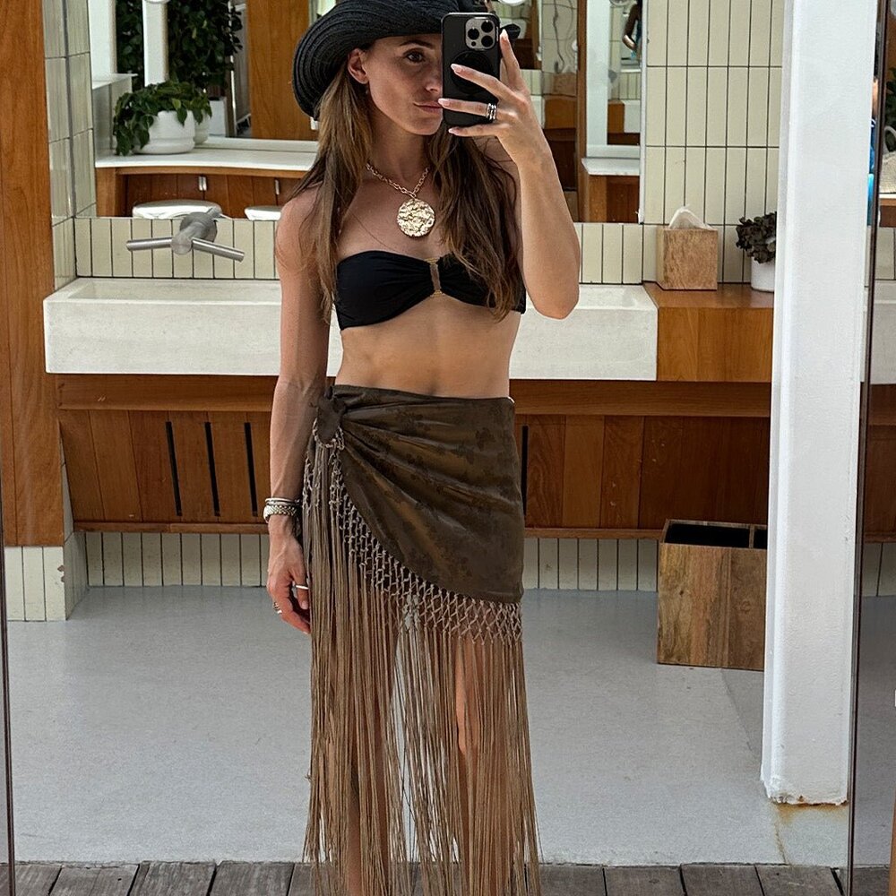 12th Tribe Esmi Olive Fringe Skirt Size MM